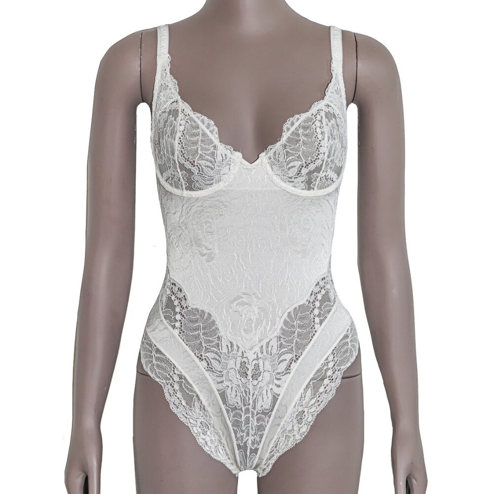 Vintage‎ 80s Christian Dior White Floral Lace Bridal Lingerie Bodysuit Honeymoon